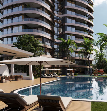 Majestic İnşaat dış cephe ve havuz alanı